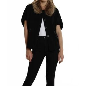 NEW DOLCE CABO victoria faux fur cardigan in black/chestnut